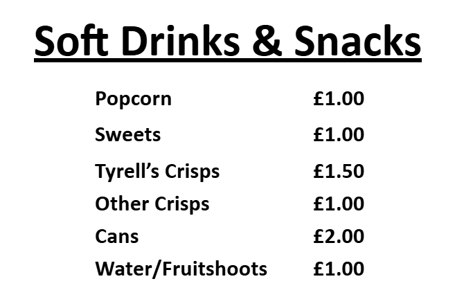 Refreshments price list